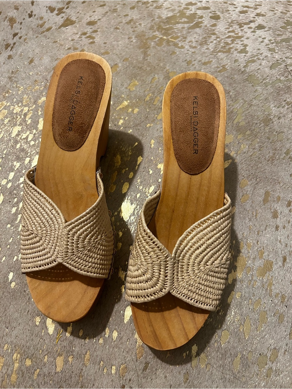 NEW Kelsi Dagger Beige Woven Raffia Slide Mules